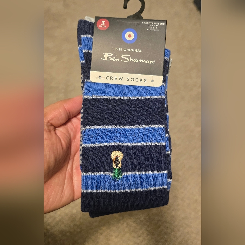3PK Ben Sherman Blue Striped Pattern Casual Socks